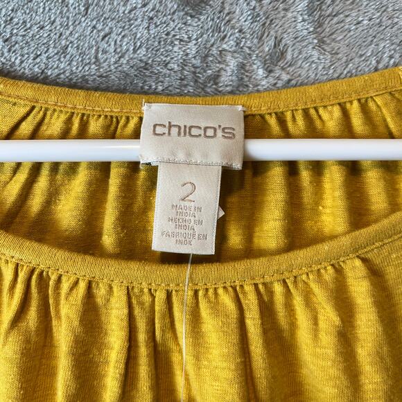 Chicos Women's Shirt Sz 2 Large Bell Sleeve Yellow Linen Blend Pleated New - Picture 6 of 7